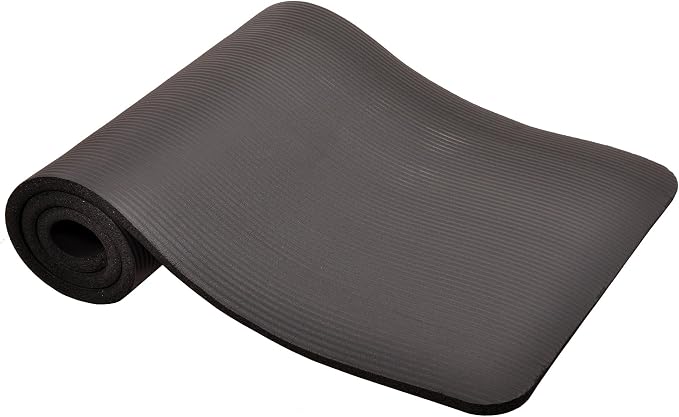 Fitvids 1-Inch Extra Thick High Density Anti-Tear Exercise Yoga Mat with Carrying Strap, Black