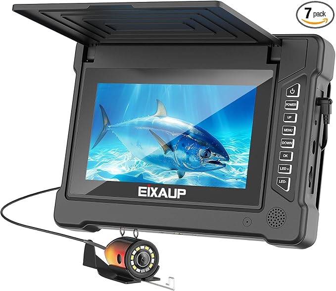 Underwater Fishing Camera, 7 inch HD IPS Monitor 1200TVL IP68 Wateproof Camera with 6 Pcs LED Lights + 6 Pcs IR Infrared Lights, 165°Wide Angle for Ice, Boat and Lake Fishing(50 FT/15 M)
