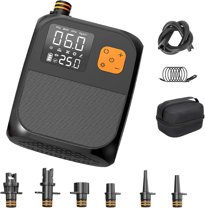 Rechargeable Paddle Board Pump with 8000mAh Battery,25PSI High Pressure SUP Pump & Car Adapter Powered Portable Electric Air Pump,for Stand Up Paddle Boards,Boats,Tent and Kayaks