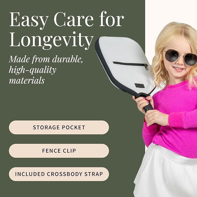 Posh Pickler Crossbody Neoprene Pickleball Bag - Paddle Cover with Adjustable Strap, Built-in Pocket for Essentials, Carabiner Fence Clip, Add-On Ready D-Rings, and Durable Design for Everyday Use