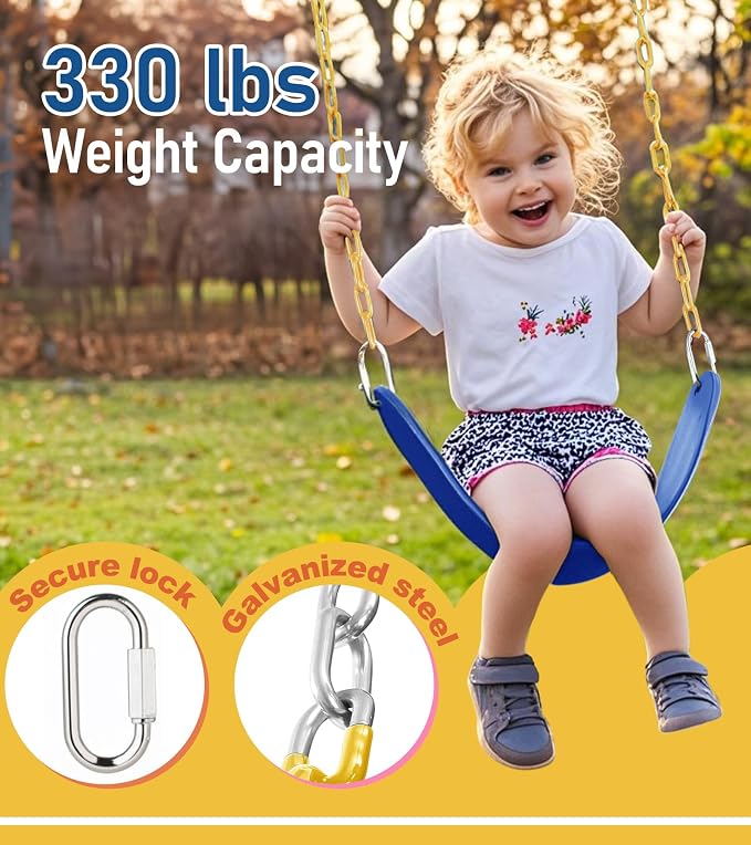 2 Pack Heavy Duty Swing Seats with 66" Rust-Resistant Chains, Swing Set Accessories Replacement with Quick Links, Kids Swings Supports 330 lbs for Outdoor Playground Trees, Blue