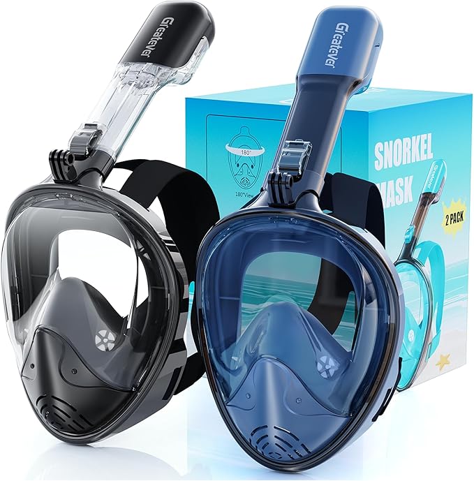 Greatever Full Face Snorkel Mask, Snorkeling Gear for Adults with Latest Dry Top Breathing System and Detachable Camera Mount, Foldable Snorkel Set for Family Snorkeling Trips, Anti-Fog & Anti-Leak
