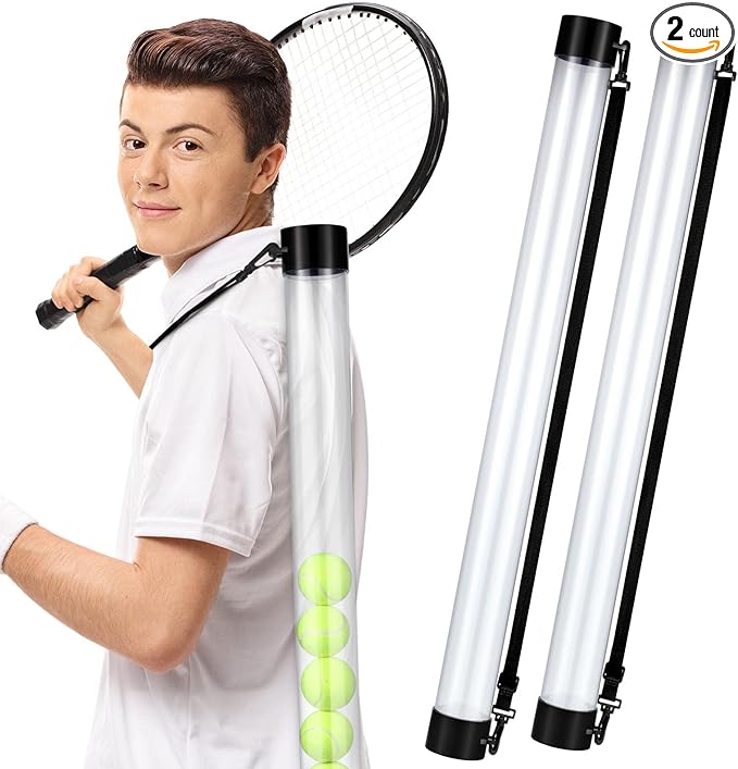 Lenwen 2 Pack Tennis Ball Tube Pickup, Fits 15 Tennis Ball with Shoulder Strap, Lightweight Collector Holder Picker Grabber Retriever Tube Carrier for Players, Coaches & Instructors