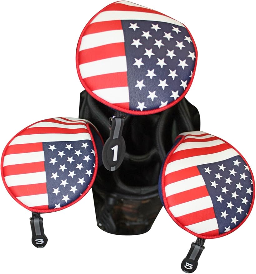USA Patriot Golf Zipper Head Covers Driver 1 3 5 Fairway Woods Headcovers U.S.A Neoprene Style Patriotic Driver Fits All Fairway Clubs and Drivers up to 460cc