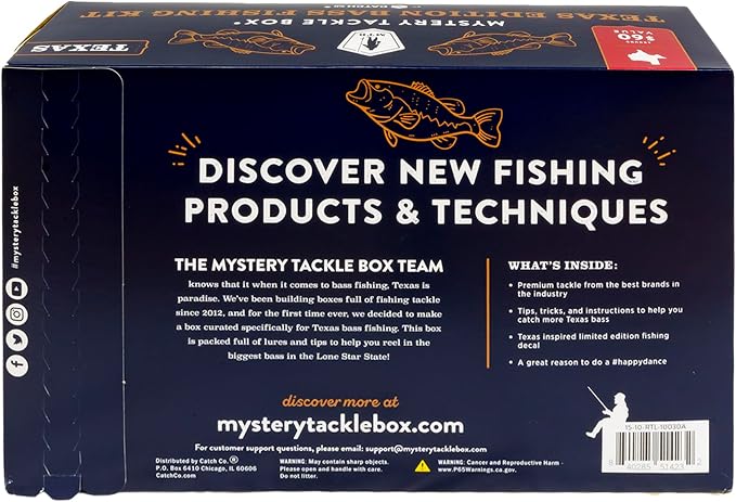 Catch Co Mystery Tackle Box Texas Bass Elite Fishing Kit (7-9 Items) | 7-9 Freshwater Baits for Largemouth, Smallmouth & More – Includes Exclusive Texas Decal, Fishing Gift, Fishing Gifts for Men