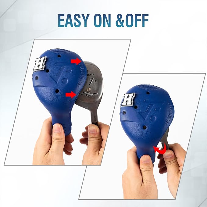 Snap-On Golf Club Covers for Right-Handed Golf Clubs, Easy On Off in 1 Second, Fits 460cc Drivers, Washable EVA Plastic with Shaft Lock, DIY Pins for Customization