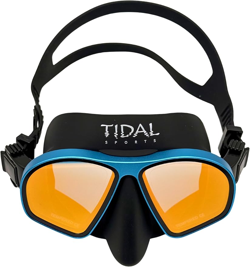 Tidal Freedive Mask - Aluma Pro with Advanced Anti-Fog Technology. Ultra Low Volume Mask for Freediving, Snorkeling and Scuba Diving. Tempered Glass Lens.