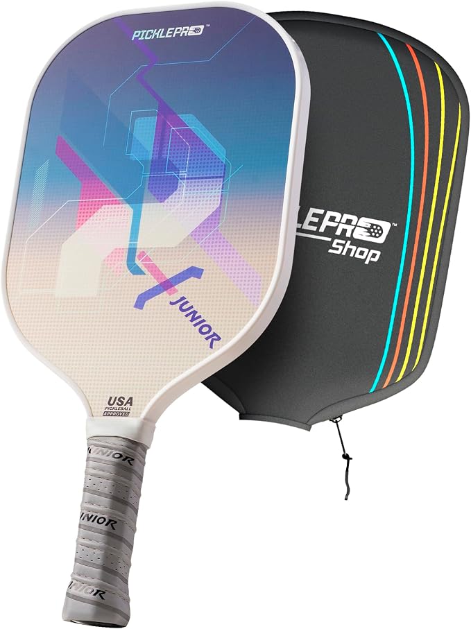 PicklePro Pickleball Paddles with Cover – Lightweight Fiberglass Pickleball Paddle for Kids, Youth & Beginners, Cushioned Grip, 13mm Honeycomb Core, Indoor & Outdoor Racket, USAP Approved