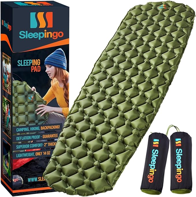 Sleepingo Ultralight Sleeping Mat - Inflatable & Compact Camping Air Mattress for Backpacking, Hiking- New