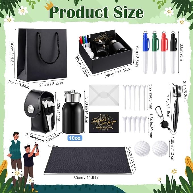 22 Pcs Golf Accessories Kit Cleaning Kit Include Golf Ball Bag Tumbler, Balls Tees Marker Pens, Cleaner Brush, Towel and Gift Box Set for Man Father's Day Birthday Gifts