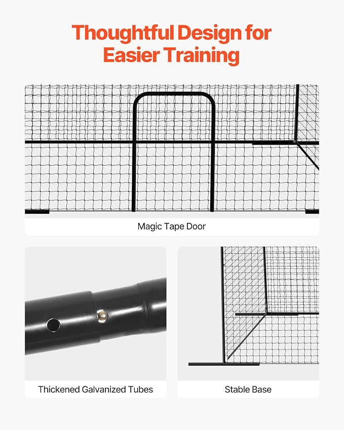 VEVOR Baseball Batting Cage,Professional Softball Baseball Batting Hitting Training Net,Heavy Duty Enclosed PE Practice Portable Pitching Cage Net&Carry Bag,for Backyard,Field,Indoor&Outdoor