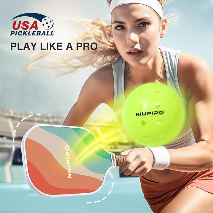 niupipo Pickleball Paddles Set of 2/4/1, USAPA Approved Carbon Fiber & Fiberglass Hybrid, Easy Power, Polypropylene Honeycomb Core, Cushioned 4.72" Grip, Bag/Cover, Pickleball Paddle Set for Men Women