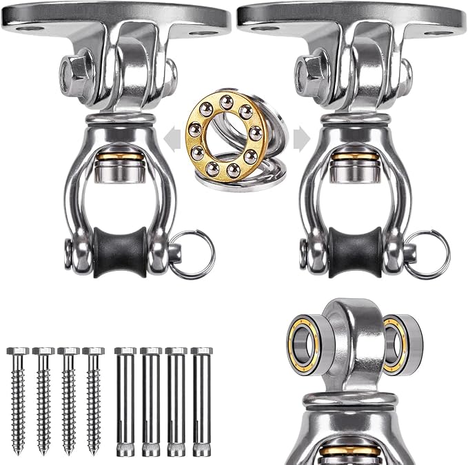 SELEWARE Silent Bearing Swivel Swing Hangers Stainless Steel Swing Hooks Ceiling Mount Bracket for Aerial Yoga Silks Swing Chair Heavy Bag Swing Set Indoor Outdoor Swing 2 Pack
