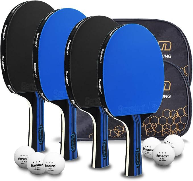 Senston 5-Ply Ping Pong Paddles Set – Premium Wood Table Tennis Set of 4 with 6 Balls & Portable Carry Case – High-Control 2mm Sponge & Ergonomic Non-Slip Grip for Beginners & Family Play
