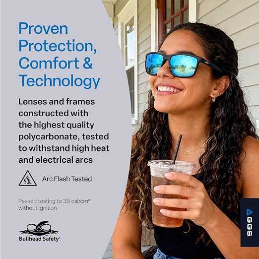 Bullhead Safety Eyewear Pompano Glasses – Polarized, Anti-Fog, Lightweight, Scratch Resistant, UV Light Blocking Sunglasses for Driving, Golf, Boating, Outdoor Work, Ice Blue Mirror Lens