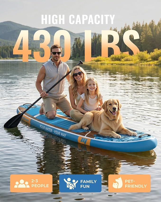 11ft Inflatable Stand Up Paddle Board, Wood Grain Ultra Lightweight SUP, 430lb Capacity for Adults Youth Family, for Fishing Surfing Camping, Includes Backpack & Pump
