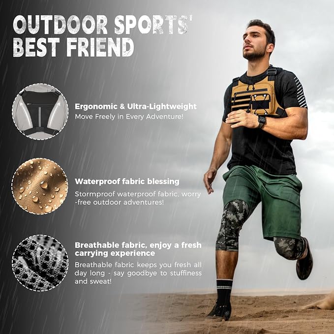 koculemi Outdoor Sports Chest Bag for Men, Chest Vest Holster Fits Most Pistols, EDC Travel Chest Pack for Running, Hiking
