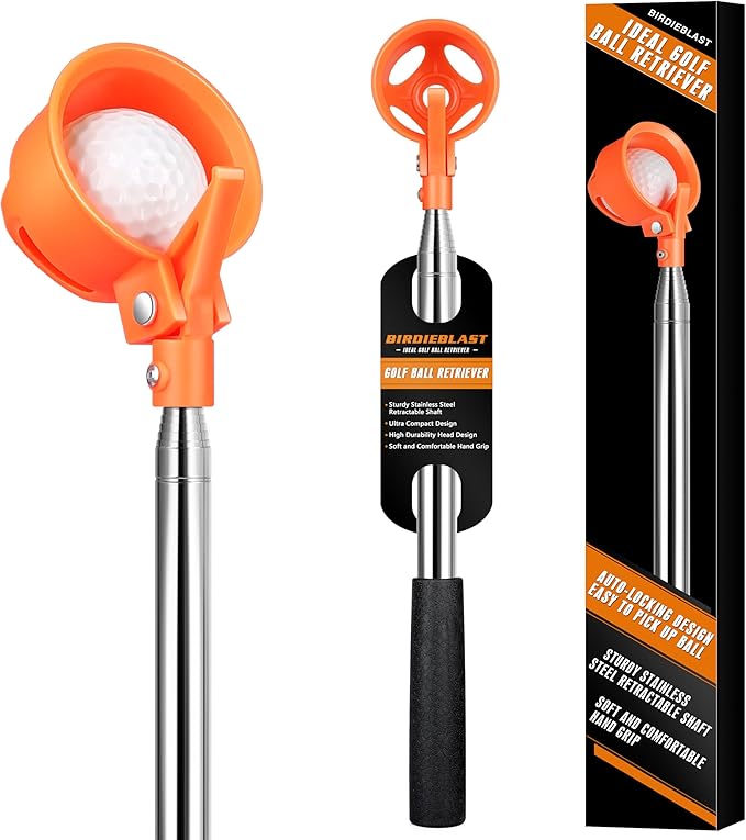 BIRDIEBLAST Golf Ball Retriever Telescopic, with Golf Ball Grabber for End of Putter, 9Ft/12Ft/16.3Ft/20Ft Professional Stainless Steel Golf Ball Retriever for Water