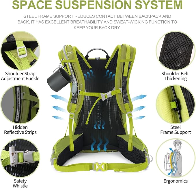 IX INOXTO Hiking Backpack, 26L/40L Waterproof Hiking Daypack with 3L Water Bladder and Rain Cover, Lightweight Travel Camping Backpack for Men Women (Fruit Green)