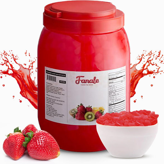New Fanale Coconut Jelly Topping nata de coco for Boba Tea | Ice Cream | Yogurt | Smoothie | Milk Tea | Desserts Strawberry, 8.3 pound (Pack of 4) | JEL008-CS