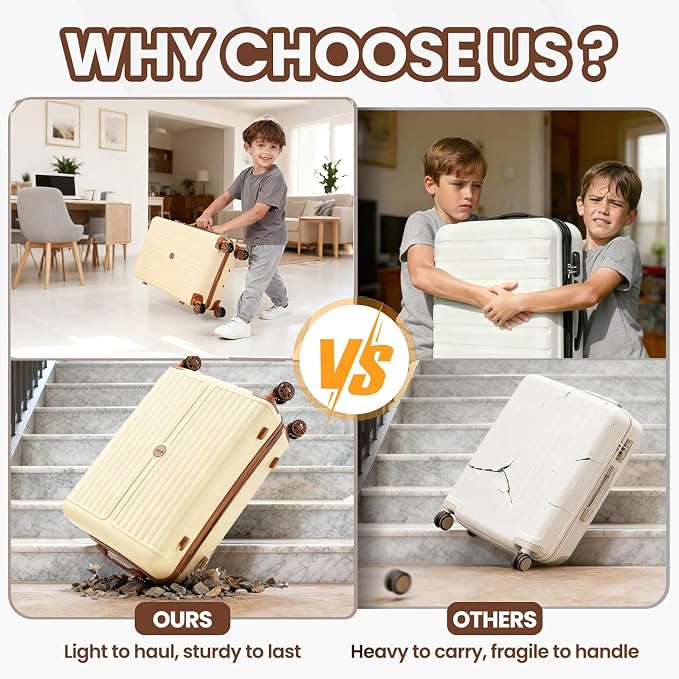 Hoteel Luggage Set 6 Piece, 4-Year Warranty, PC+ABS Suitcases with Wheels Hard Shell Suitcase with TSA Lock, Including Waterproof Luggage Bag, Travel Maletas for Men and Women, Beige(16/20/24/28Inch)