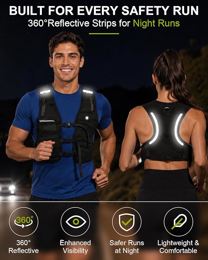 Running Vest with Touchscreen Phone Holder, 500ml/17oz Water Bottle Vest, Reflective Hydration Vest, 6 Pockets Zip Runners Vest – Lightweight, Adjustable, Breathable, Unisex