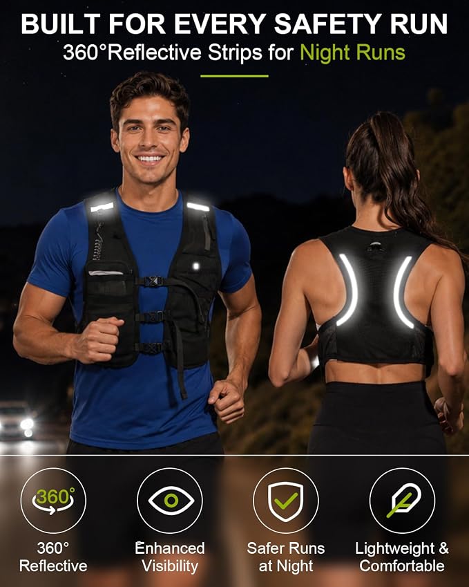 Running Vest with Touchscreen Phone Holder, 500ml/17oz Water Bottle Vest, Reflective Hydration Vest, 6 Pockets Zip Runners Vest – Lightweight, Adjustable, Breathable, Unisex