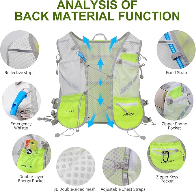 IX INOXTO Running Vest Hydration Backpack, Lightweight Running Backpack Hydration Pack with 1.6L Water Bladder Daypack for Trail Running Hiking Cycling Race Marathon for Women Men