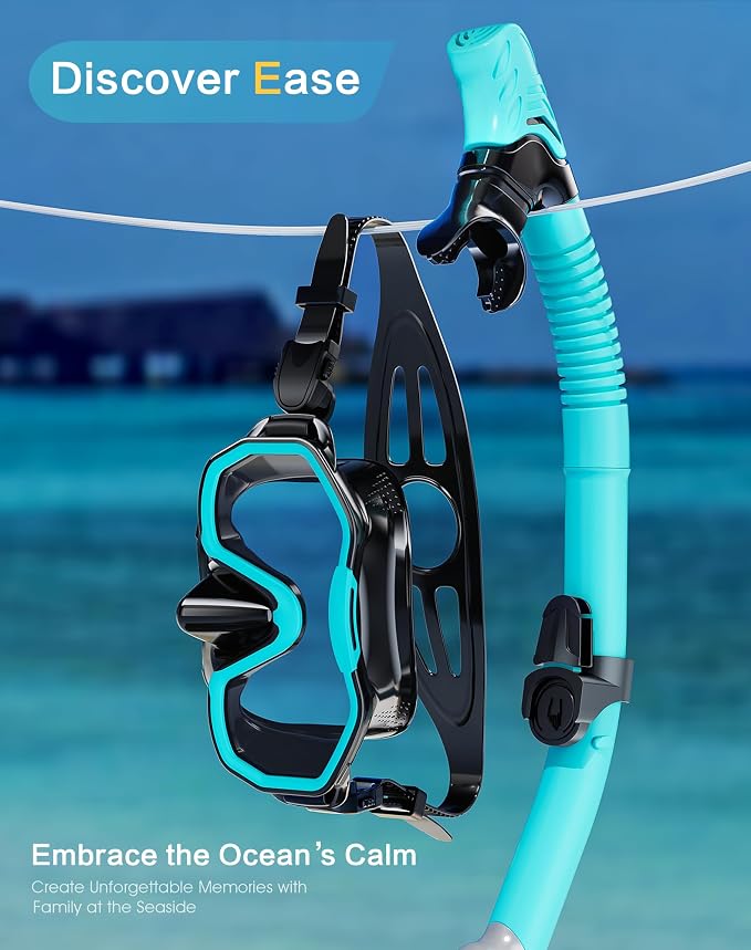 Snorkeling Gear for Adults Kids, Dry-Top Snorkel Set, 180°Panoramic Wide View Diving Mask Breathing Freely Snorkel Mask for Snorkeling Scuba Diving Swimming Travel