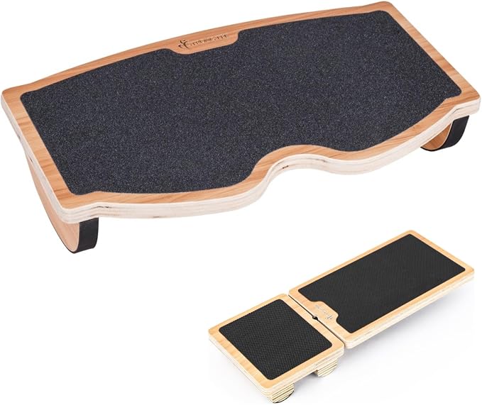 StrongTek Single-Leg Balance Board and Rocking Foot Rest Set, Single-leg ankle trainer with carry bag and exercise guide plus 18 in rocking wood foot rest for balance and desk use