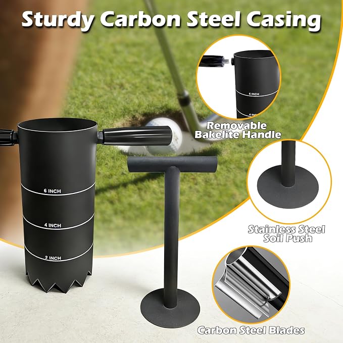 Portable Golf Hole Cutter with Detachable Handle, USGA Standard 2/4/6 Inch Hole Digger Kit – Includes Golf Cup Covers & Built-in Soil Ejector – Ideal for Backyard, Lawn, Garden Putting Green Practice