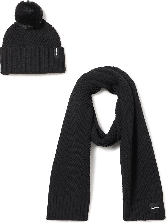 Calvin Klein Women's Chunky Waffle Knit Beanie and Scarf Set