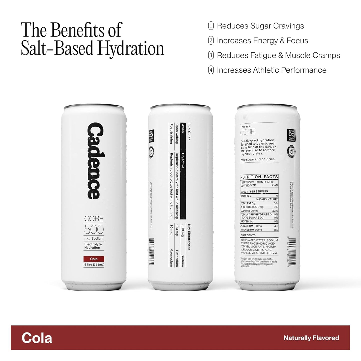 Cadence Electrolyte Drink - Crisp Cola Flavor, 355ml x 12 | Science-Backed Hydration | Zero Sugar, Zero Caffeine | Vegan, Keto &amp; Paleo Friendly | Sodium, Potassium &amp; Magnesium for Performance &amp; Recovery