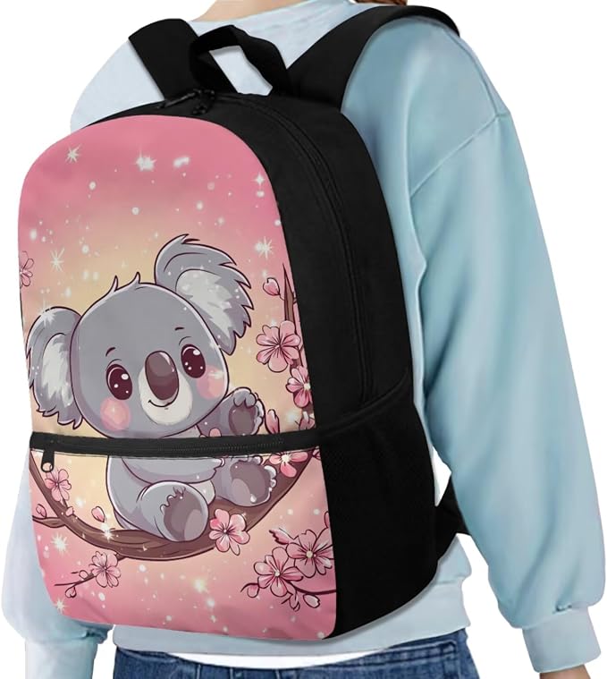 Kids Bookbag Cute Cherry Blossom Sloth Backpack and Lunch Box Set Girls Bookbag with Lunch Box and Water Bottle Holder Pencil Case Set 4 in 1 Back to School Supplies