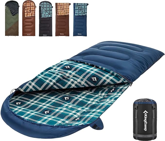 KingCamp Sleeping Bag for Adults, Cold Weather & Warm XL Big and Tall Flannel Sleeping Bags with Compression Sack Portable Waterproof Essentials Gear Accessories for Outdoor Camping