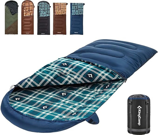 KingCamp Sleeping Bag for Adults, Cold Weather & Warm XL Big and Tall Flannel Sleeping Bags with Compression Sack Portable Waterproof Essentials Gear Accessories for Outdoor Camping
