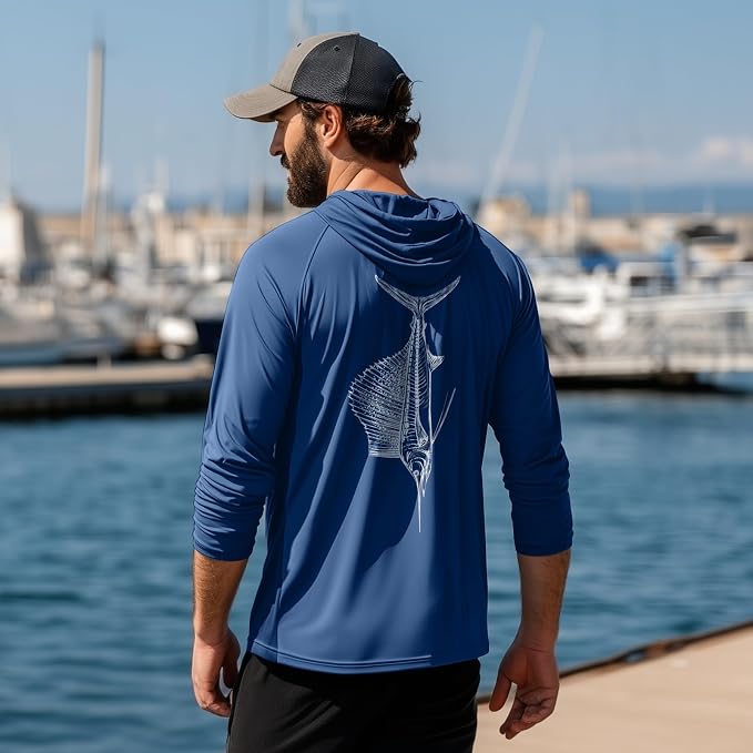 Palmyth Fishing Hoodie for Men Long Sleeve Sun Protection UV UPF 50+ Shirts | Hidden Zipper Pocket, Thumb Loops, Quick-Dry, Side Mesh Panels, Lens Cleaning Cloth, 4-Way Stretch