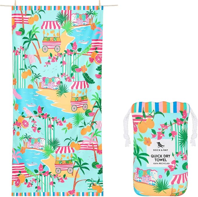 Dock & Bay Beach Towel - Quick Dry, Sand Free - Compact, Lightweight - 100% Recycled - Includes Bag - Sweet Escape - Extra Large (200x90cm, 78x35)