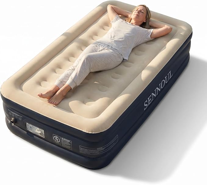 SENNOUL Twin Air Mattress with Built-in Pump,Fast & Easy Inflation/Deflation Inflatable Mattress, Foldable Blow Up Mattress with Storage Bag, Inflatable Bed for Home, Camping & Guests,16"/550lbs Max