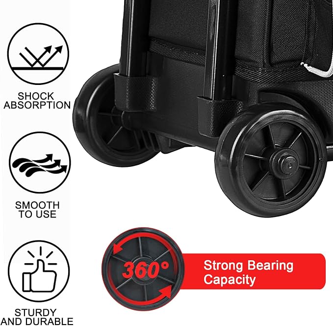 LARIPOP 3 Ball Bowling Bag with Wheels and Shoe Compartment, Rolling Bowling Bag for 3 Balls, Heavy Duty Bowling Roller Bag with Retractable Handle for Men Women