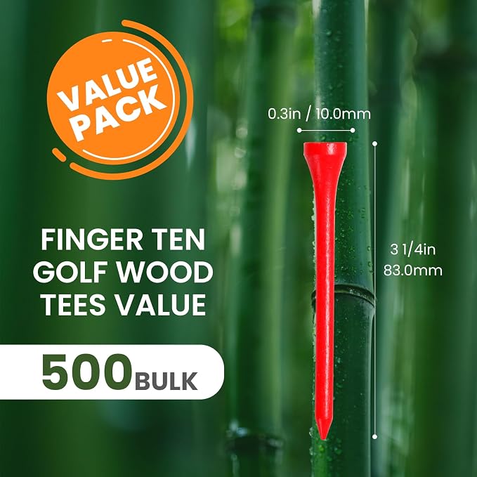 FINGER TEN Bamboo Golf Tees Wood 1 1/2 2 3/4 3 1/4 Inch Wooden Short Long Tee Color Bulk 250/500/1000/2000 Count for Men Women Kids in Red Pink USA Flag