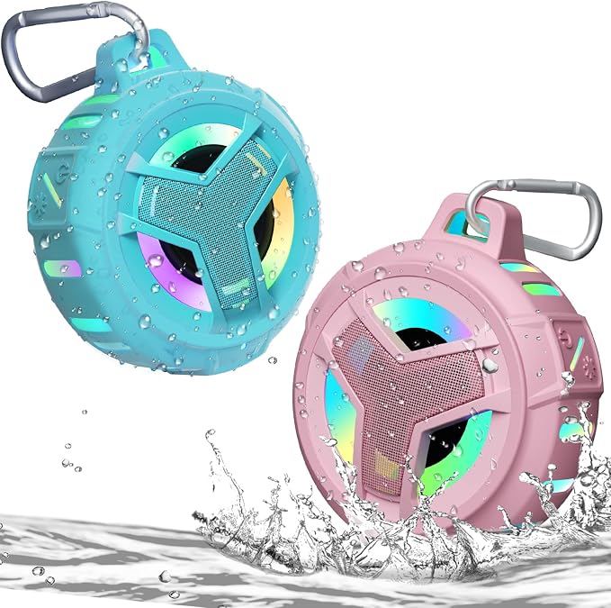 EBODA Waterproof Bluetooth Shower Speaker, IPX7 Floating Portable Wireless Small Speakers, 24H Playtime with RGB Light for Kayak, Beach, Pool Accessories, Gifts for Teen Girl Boys