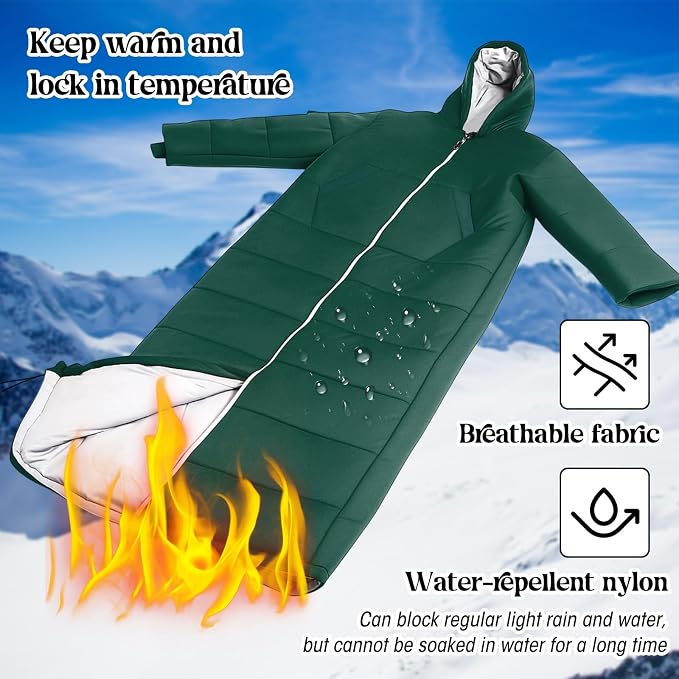 Macarrie Cold Weather Wearable Sleeping Bag for Adults with Sleeves and Hood 74 Inch Long 0 Degree Winter Weather Insulated Extreme Cold Sleeping Bag Coat for Camping Hiking Stadium
