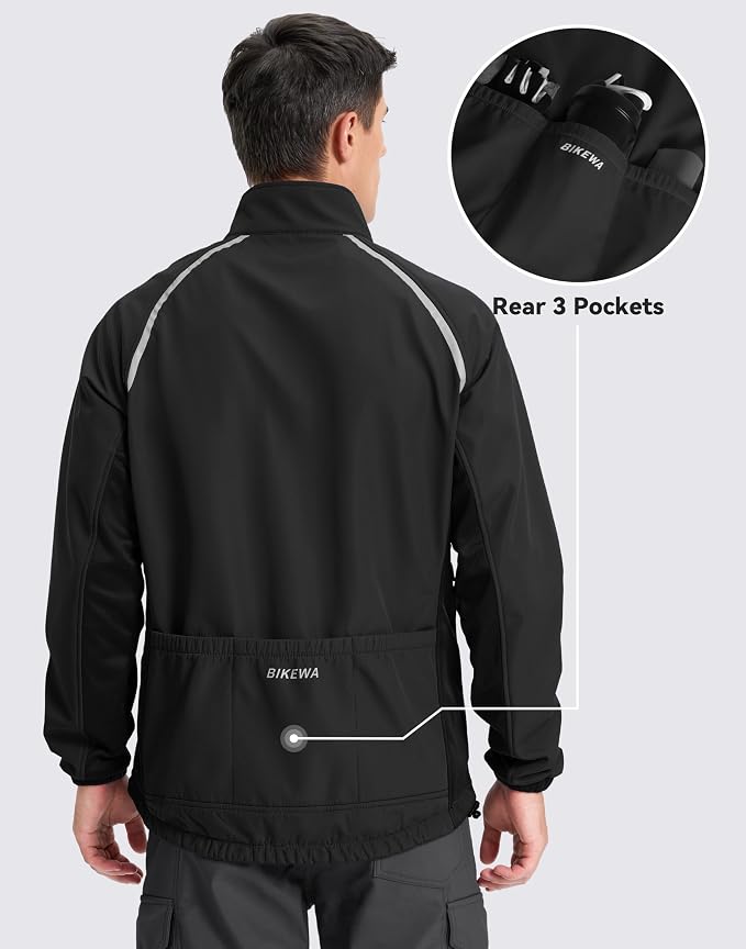 Bikewa Men's Winter Cycling Jackets Thermal Warm Water Resistant Bike Running Windproof Jacket