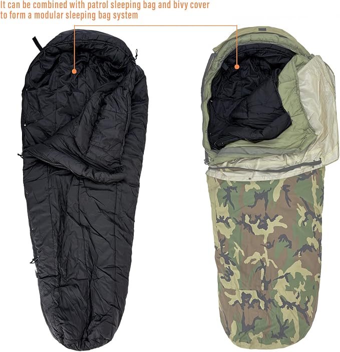 MT Military Patrol/Intermediate Sleeping Bag, Part of 4 Piece Army Modular Sleep System for All Season Olive Drab/Black