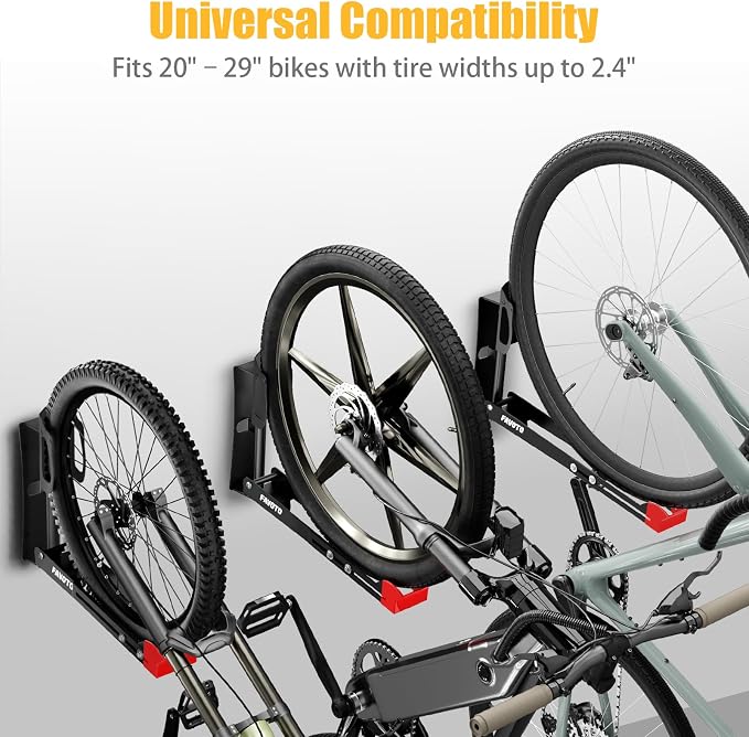 Favoto Swivel Bike Wall Mount - No Heavy Lifting Vertical Bike Rack for Garage & Home, Fits up to 29" Wheels 2.4" Tires, Road/MTB Hanger, Holds 77 lbs