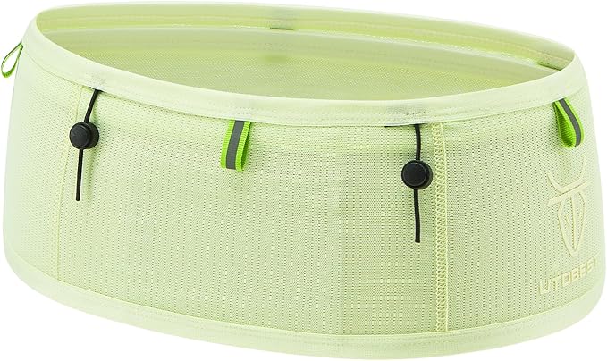 UTOBEST Running Belt for Men & Women, Bounce-Free Running Waist Pack Fits All Phones, 4-Pocket No Zipper Trail Running Belt Fits 500ml Soft Flask, Pole Carry Straps for Race, Trail (B7 Pro-Green, 2XS)