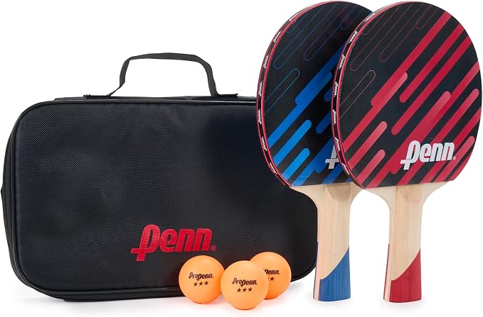 Penn 2-Player Table Tennis Paddle Set - 2 x 3.0 Paddles, 3 Balls & Storage Pouch - Ping Pong Rackets with Balanced Sponge Backing, Competition Rubber & Ergonomic Handle - Outdoor Sports