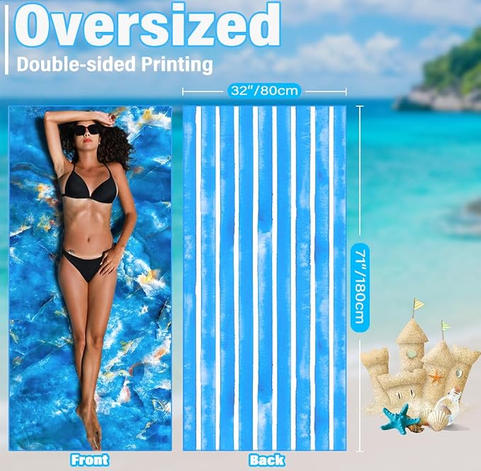 Widdonen Lightweight Thin Microfiber Beach Towel Sand Free Quick Dry Absorbent Compact Soft Pool Swim Travel Towels Extra Large Oversized Beach Accessories Packable Essentials Stuff Gifts for Adult