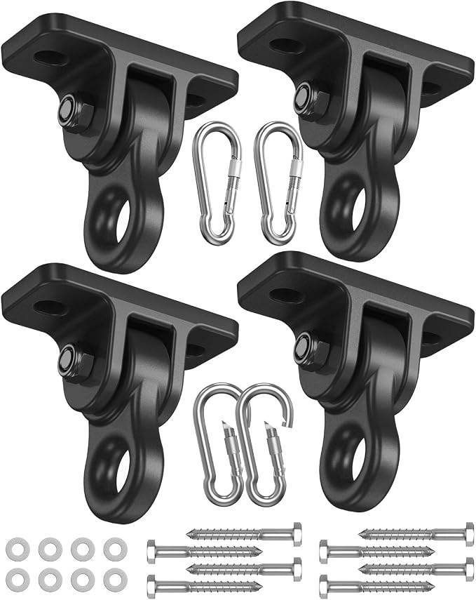 Heavy Duty Swing Hangers, Indoor-Outdoor Hooks, 4-Pack | Corrosion Resistant, 5000+ lb Capacity, For Porch Swings, Yoga, Playgrounds, Trapeze, Hammocks, Punching Bags
